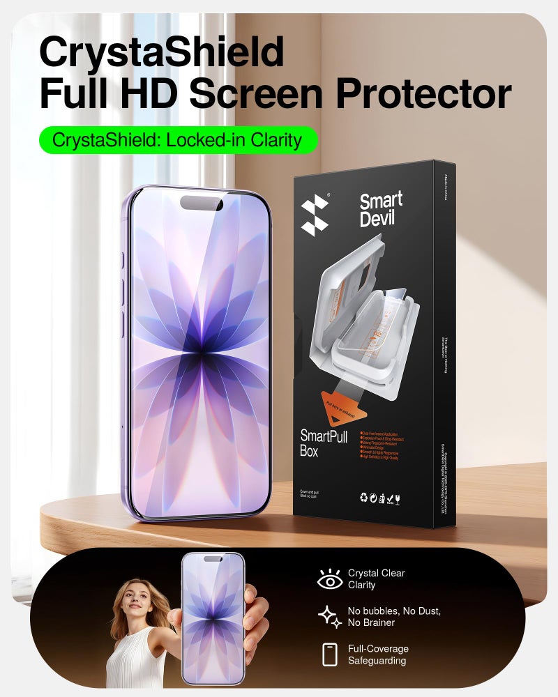 SMARTDEVIL 2 Pack Tempered Glass for iPhone 17 Screen Protector, Military-Grade Shatterproof Protection, 9H Hardness, Fast & Easy Installation, Case Friendly Design - Image 2