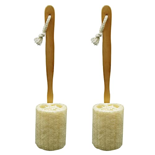 TTYBG Natural Exfoliating Loofah Luffa Loofa Back Sponge Scrubber Brush with Long Wooden Handle Stick Holder Body Shower Bath Spa Pack of 2 - Image 1