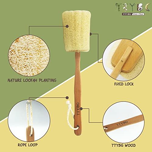 TTYBG Natural Exfoliating Loofah Luffa Loofa Back Sponge Scrubber Brush with Long Wooden Handle Stick Holder Body Shower Bath Spa Pack of 2 - Image 2