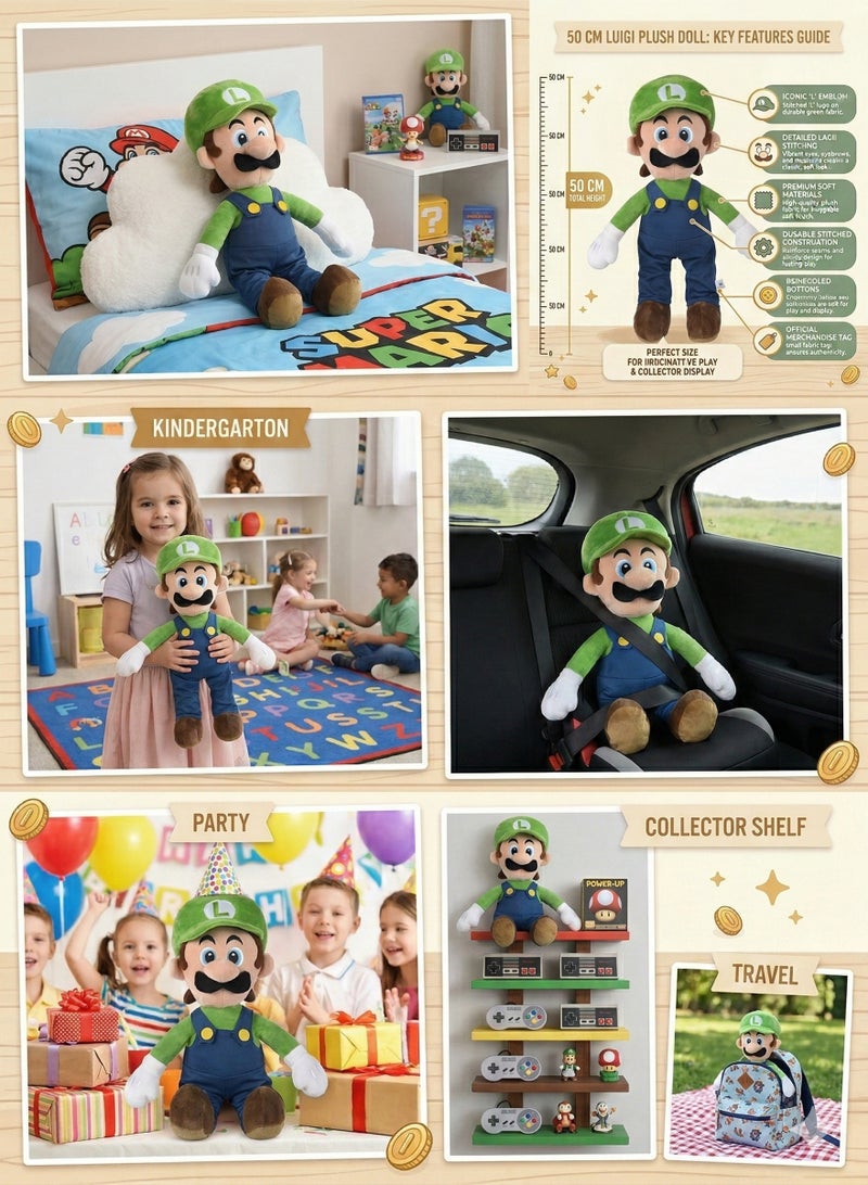 REZZOSS Plush Toy Super Mario Luigi Plush Toy 37cm – Comfortable Soft Stuffed Animal Doll for Kids | Classic Nintendo Character Figure with Green Hat & Blue Overalls | Cuddly Bedtime Pillow Buddy | Best Birthday Gift for Boys & Girls 3+ - Image 4