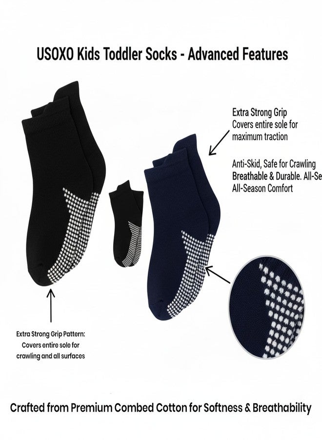 USOXO Kids Toddler Socks I Combed Cotton Stylish Solid Non-Slip Ankle Crawling with Grips I Anti-Skid, Comfortable Sock for Girls Boys Children (IN, Age, 2 Years, 4 Years, Pack of 6) - Image 4