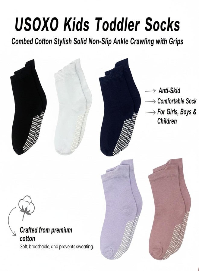 USOXO Kids Toddler Socks I Combed Cotton Stylish Solid Non-Slip Ankle Crawling with Grips I Anti-Skid, Comfortable Sock for Girls Boys Children (IN, Age, 2 Years, 4 Years, Pack of 6) - Image 3