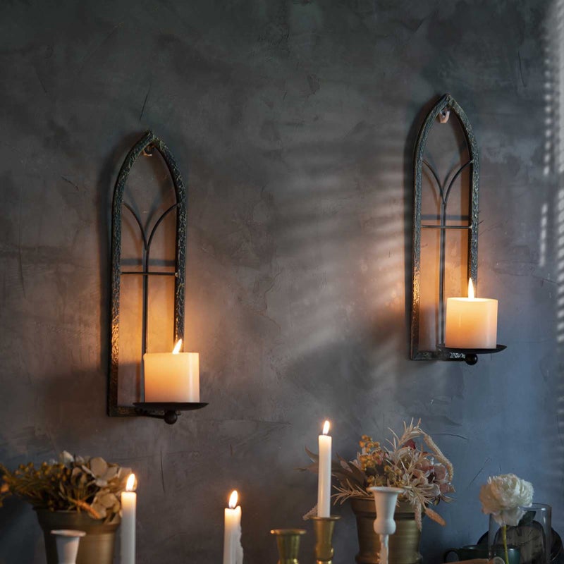 GAKA Wall Sconce Candle Holder Set of 2  Black Gold Rustic Mount Metal Holders Gothic Hanging Iron Sconce for Living Room Bathroom Dining Room Window Styling
