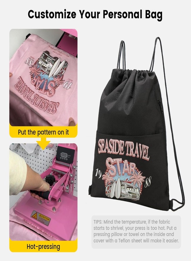 Vorspack Drawstring Backpack Water Resistant String Bag Sports Sackpack Gym Sack with Side Pocket for Men Women - Black - Image 4