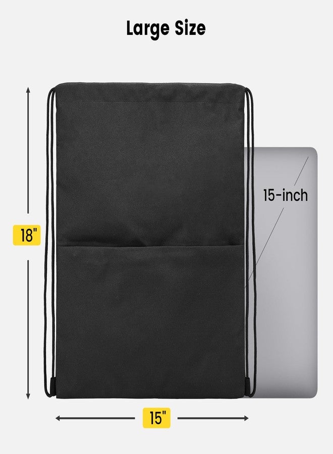 Vorspack Drawstring Backpack Water Resistant String Bag Sports Sackpack Gym Sack with Side Pocket for Men Women - Black - Image 2