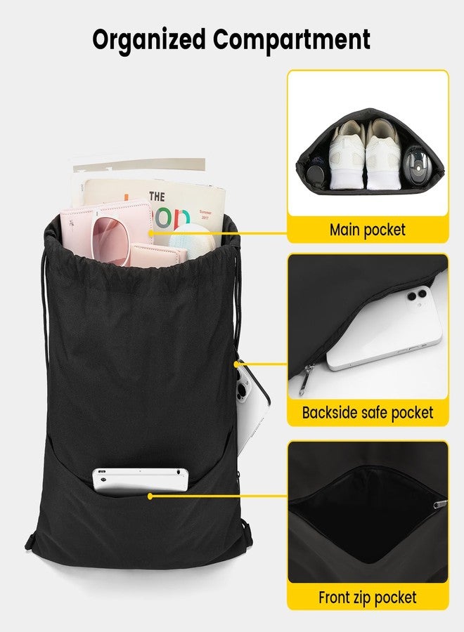 Vorspack Drawstring Backpack Water Resistant String Bag Sports Sackpack Gym Sack with Side Pocket for Men Women - Black - Image 3