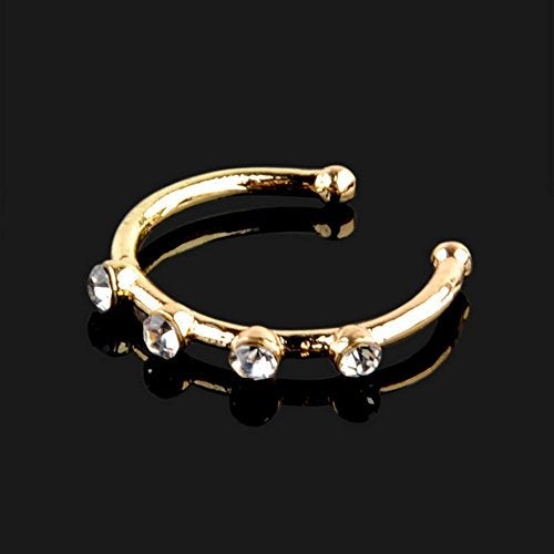 Greendou Fashion Jewelry Gold/Silver Thin Four Diamond Clear Crystal Nose Ring Stud Hoop-Sparkly Crystal Nose Ring (Gold) - Image 3