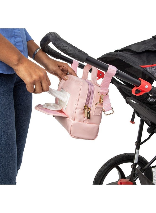 ChangePal Small Crossbody Diaper Changing Bag with Portable Baby Changing Pad, Front Wipes Pocket Opening, Shoulder & Stroller Straps Included (Pink Vegan Leather) - Image 3