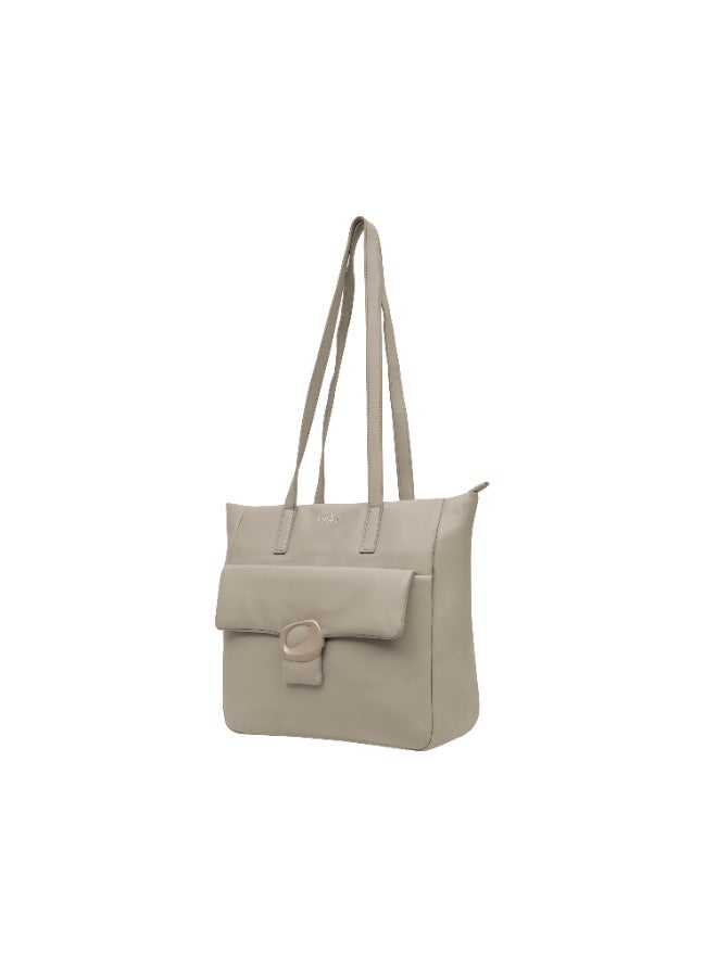 Foska Women's Large Tote & Shoulder Bag - Front Flap Pocket w/ Buckle - Light Beige Nude - 36x31 cm - Image 2