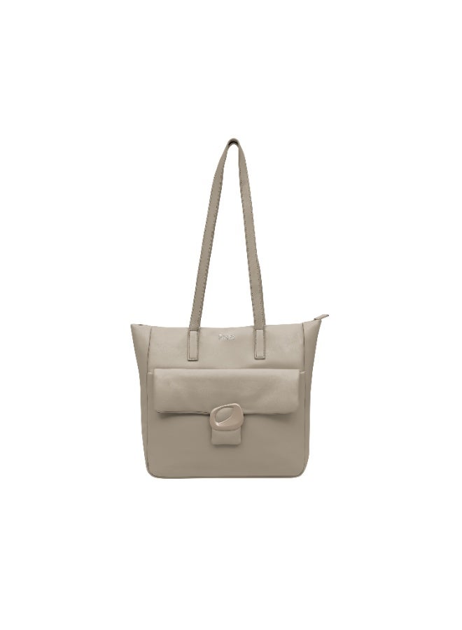 Foska Women's Large Tote & Shoulder Bag - Front Flap Pocket w/ Buckle - Light Beige Nude - 36x31 cm - Image 1