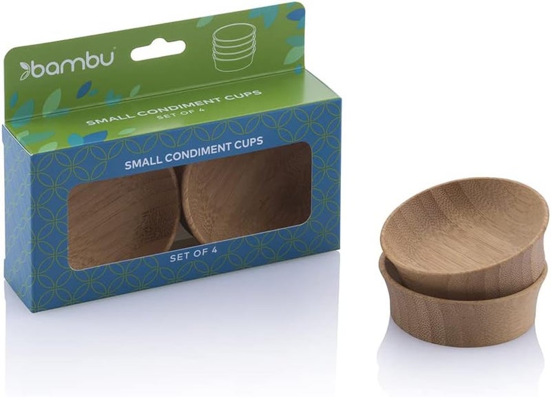 Bambu Pack of 4  Small Reusable Bamboo Condiment Cups Natural Wood and FoodSafe Finish Eco Friendly Dish Alternative Compostable Cups - Image 5
