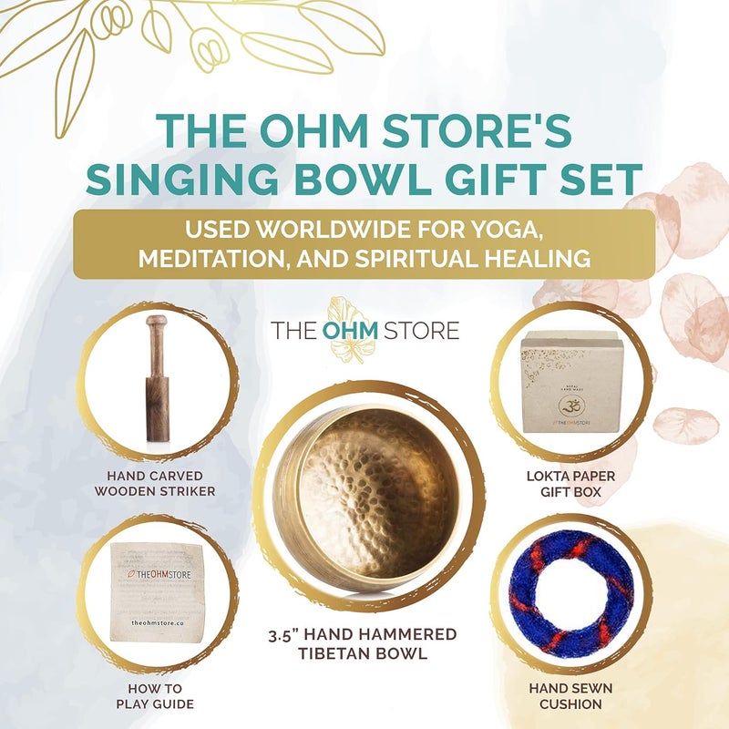 Ohm Handcrafted Tibetan Singing Bowl Gift Set – 3.5” Sound Bowl for Meditation, Sound Healing & Yoga – Mindfullness Christmas Gift – Authentic Hand-Hammered in Nepal - The Store - Image 2