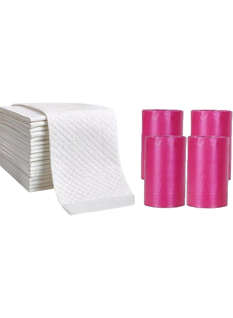 Cute 'n' Cuddle 60 Pcs Disposable Changing Mat White 60cmX45cm With 60 Disposable Scented bags Red - Image 1