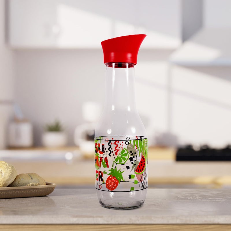 Herevin Decorated Carafe - 1 Liter Capacity, Glass Construction, Drip-Free Pouring, Made in Turkey (Home, Dining, Entertaining, Housewarming), Red Cover - Image 5