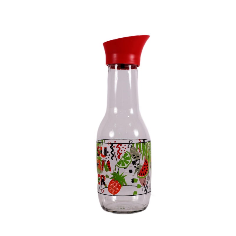 Herevin Decorated Carafe - 1 Liter Capacity, Glass Construction, Drip-Free Pouring, Made in Turkey (Home, Dining, Entertaining, Housewarming), Red Cover - Image 1