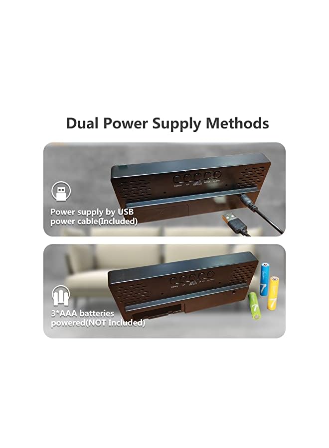 IAF LED Digital Alarm Clock: Electric Nightlight Clock with 3 Adjustable Brightness, Voice Control Desk Clock with Date/Month/Temperature Displayed, Clock with USB/Battery Powered for Home Bedroom - Image 3