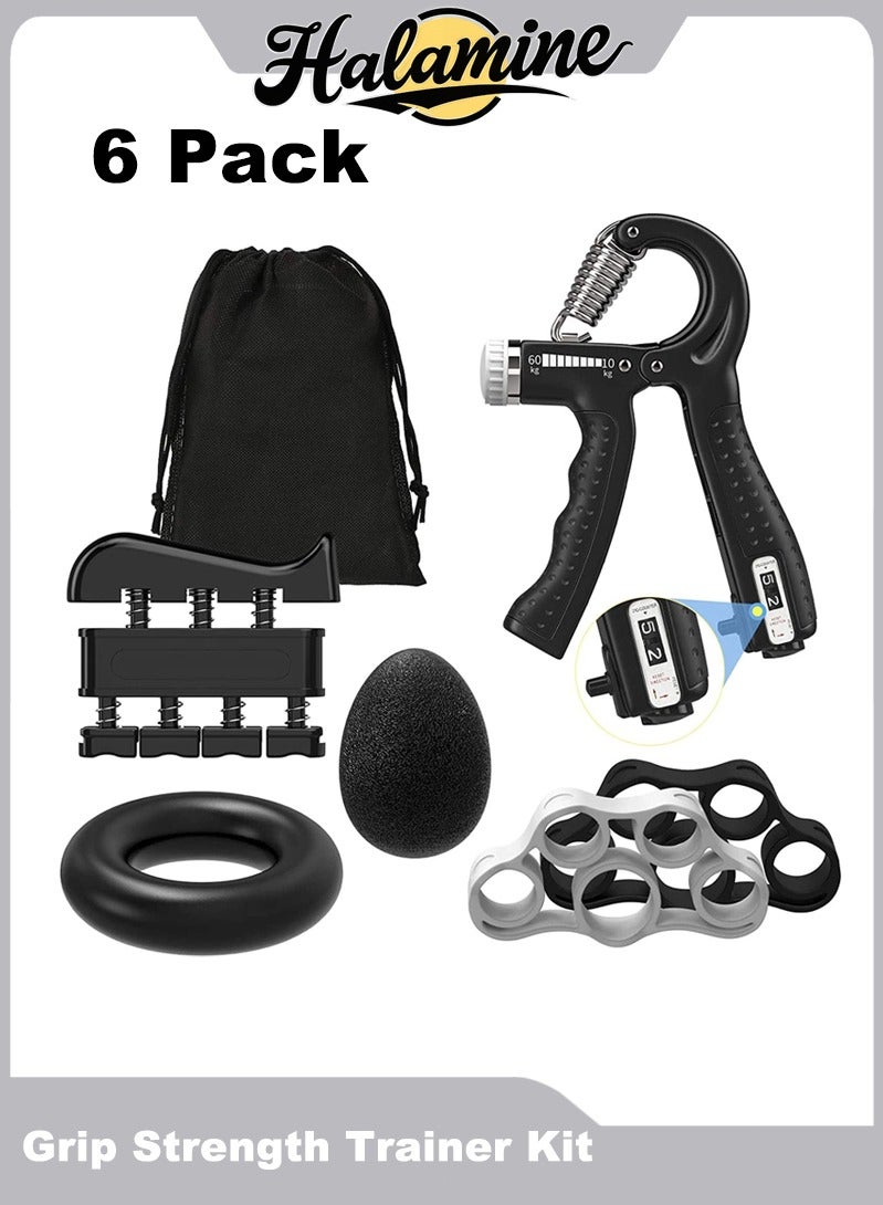 Halamine Grip Strength Trainer, 6Pcs Hand Grip StrengthTrainer Kit with Finger Exerciser, Stress Relief Balland Forearm Workout Ring for Muscle Building andInjury Recover - Image 1
