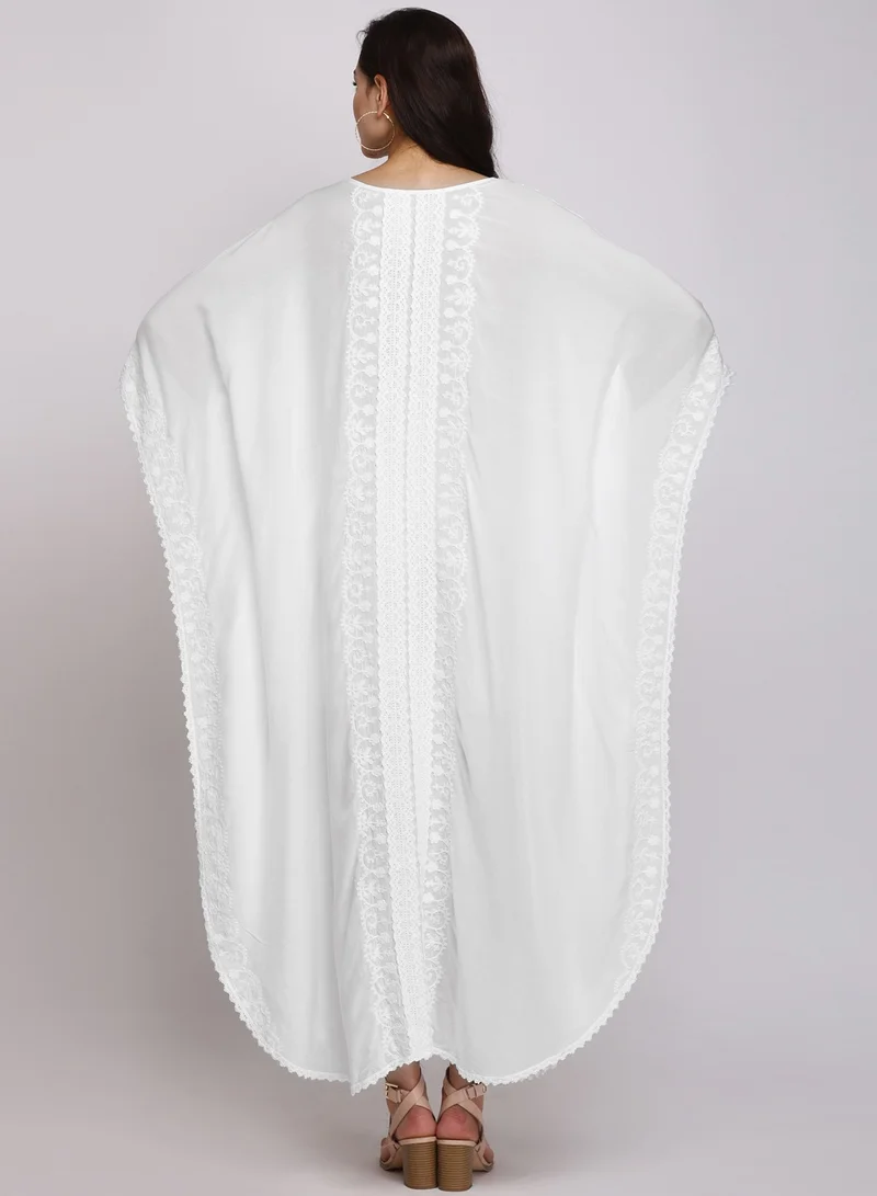 Alaya Embroidered Chikankari Cotton Kaftan White-AL2556