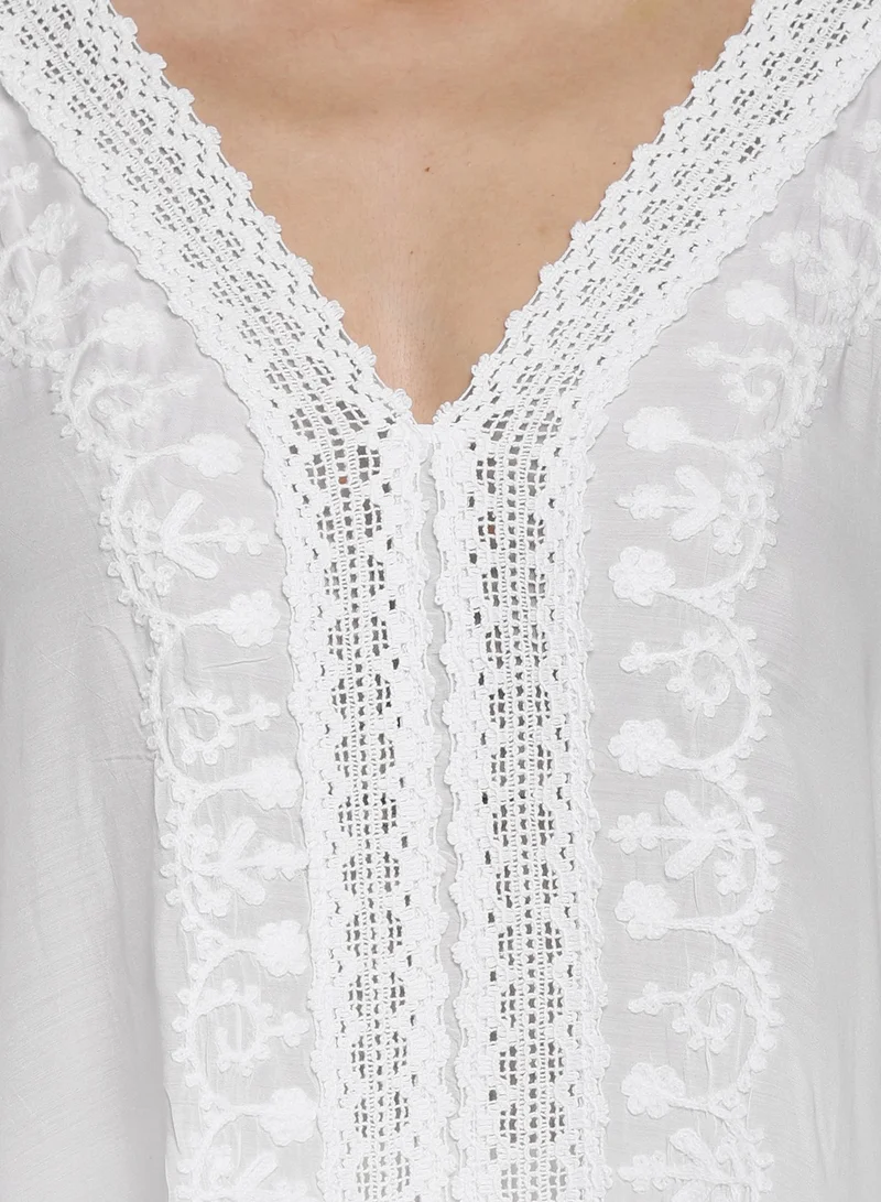 Alaya Embroidered Chikankari Cotton Kaftan White-AL2556