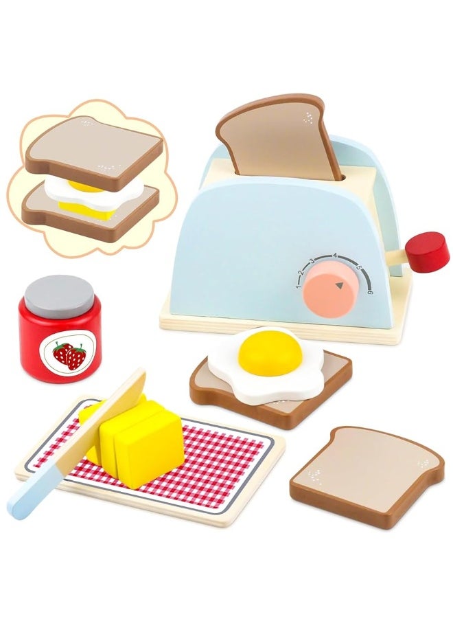 Airlab - Airlab Play Kitchen Accessories Toddlers 1-3 Wooden Pop-up Toaster Toy Play Food Kids Age 1 2 3, Bread, Butter, Poached Egg Cutting Pretend Toys for 2-4 Year Old Toddlers Boys Girls - Image 1