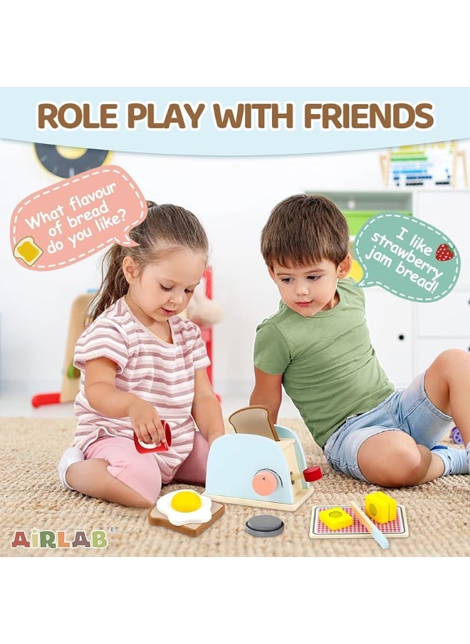 Airlab - Airlab Play Kitchen Accessories Toddlers 1-3 Wooden Pop-up Toaster Toy Play Food Kids Age 1 2 3, Bread, Butter, Poached Egg Cutting Pretend Toys for 2-4 Year Old Toddlers Boys Girls - Image 1