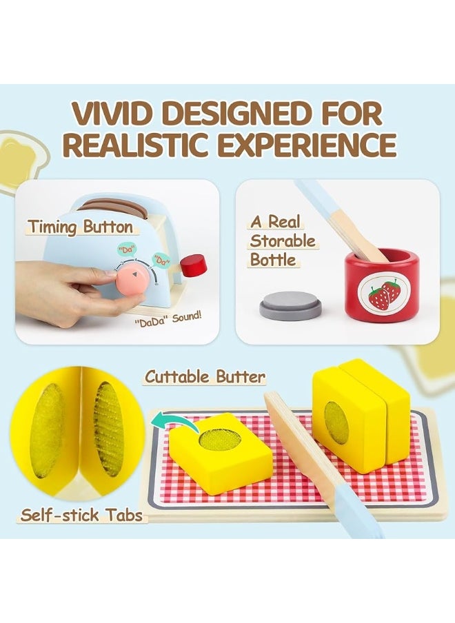 Airlab - Airlab Play Kitchen Accessories Toddlers 1-3 Wooden Pop-up Toaster Toy Play Food Kids Age 1 2 3, Bread, Butter, Poached Egg Cutting Pretend Toys for 2-4 Year Old Toddlers Boys Girls - Image 1