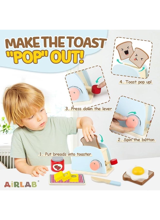 Airlab - Airlab Play Kitchen Accessories Toddlers 1-3 Wooden Pop-up Toaster Toy Play Food Kids Age 1 2 3, Bread, Butter, Poached Egg Cutting Pretend Toys for 2-4 Year Old Toddlers Boys Girls - Image 1