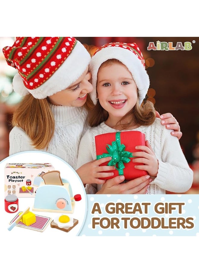 Airlab - Airlab Play Kitchen Accessories Toddlers 1-3 Wooden Pop-up Toaster Toy Play Food Kids Age 1 2 3, Bread, Butter, Poached Egg Cutting Pretend Toys for 2-4 Year Old Toddlers Boys Girls - Image 1