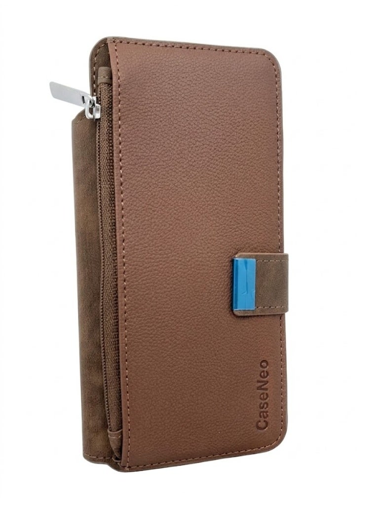Samsung Galaxy S26 Ultra Magnetic Leather Wallet Case, Protective Flip Cover, Hand Strap & Zipper Card Wallet, Brown - Image 4