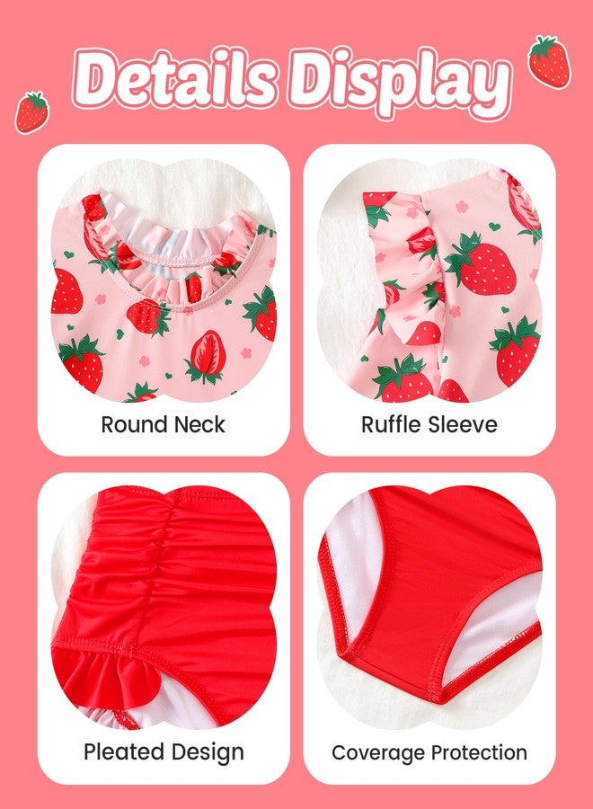 Mioglrie Bathing Suits for Toddler Girls 2 Years Rash Guard Swimsuit Sets Two Piece Long Sleeve Ruffle Red Floral Print Swimwear with Bikini Bottoms - Image 4