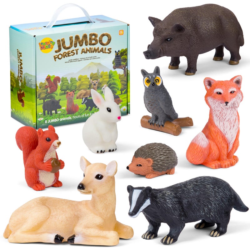 Learning Minds Set of 8 Jumbo Forest Animal Figures - Woodland Animals for Toddlers Age 1-3 - Toy for Kids Age 18 Months Plus - Wild Animal Toys for Kids 1,2,3 Years Old - Image 1