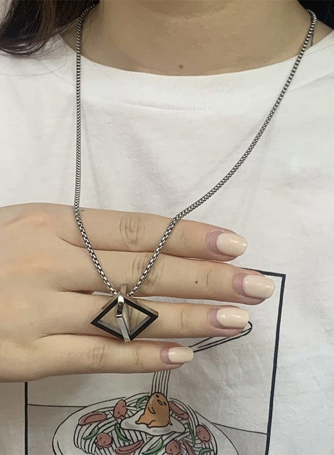 Dtja Stainless Steel Geometric Pendant Necklace for Women Girls Men Silver Plated Triangle Cube Dangle Adjustable Long Box Chain Charm Punk Hip Pop Hypoallergenic Jewelry - Image 3