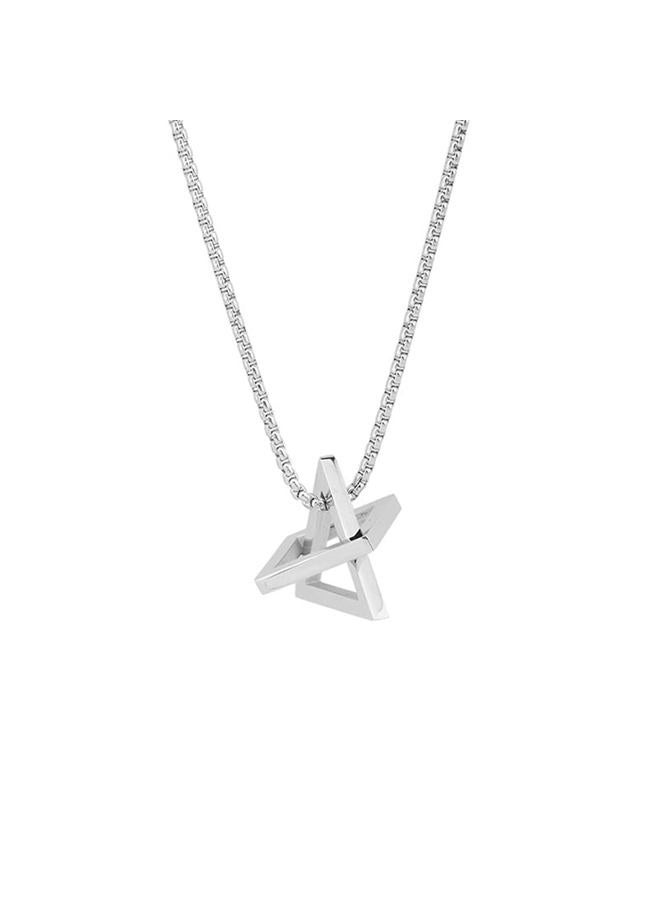 Dtja Stainless Steel Geometric Pendant Necklace for Women Girls Men Silver Plated Triangle Cube Dangle Adjustable Long Box Chain Charm Punk Hip Pop Hypoallergenic Jewelry - Image 1