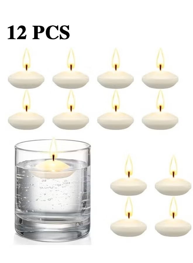JIMATOR 12 Pcs 1.5'' Unscented Floating Candles for Centerpieces Floating Warm Tealights Candles Floating Candles for Wedding Party Decoration (White) - Image 1