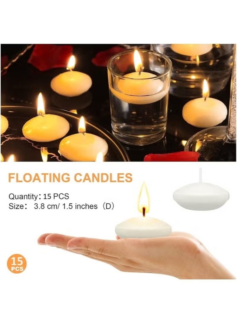 JIMATOR 12 Pcs 1.5'' Unscented Floating Candles for Centerpieces Floating Warm Tealights Candles Floating Candles for Wedding Party Decoration (White) - Image 5