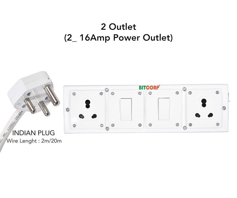 BITCORP Bitcorp Extension Box 15A 16A 20A 2 Socket 2 Switch 3500 Load Capacity Surge Protection High Load Capacity with 3 Meter Long Wire Cord for ChargerAcRefrigeratorWashing MachineMicrowave  - Image 2