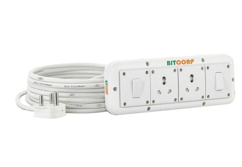 BITCORP Bitcorp Extension Box 15A 16A 20A 2 Socket 2 Switch 3500 Load Capacity Surge Protection High Load Capacity with 3 Meter Long Wire Cord for ChargerAcRefrigeratorWashing MachineMicrowave  - Image 1