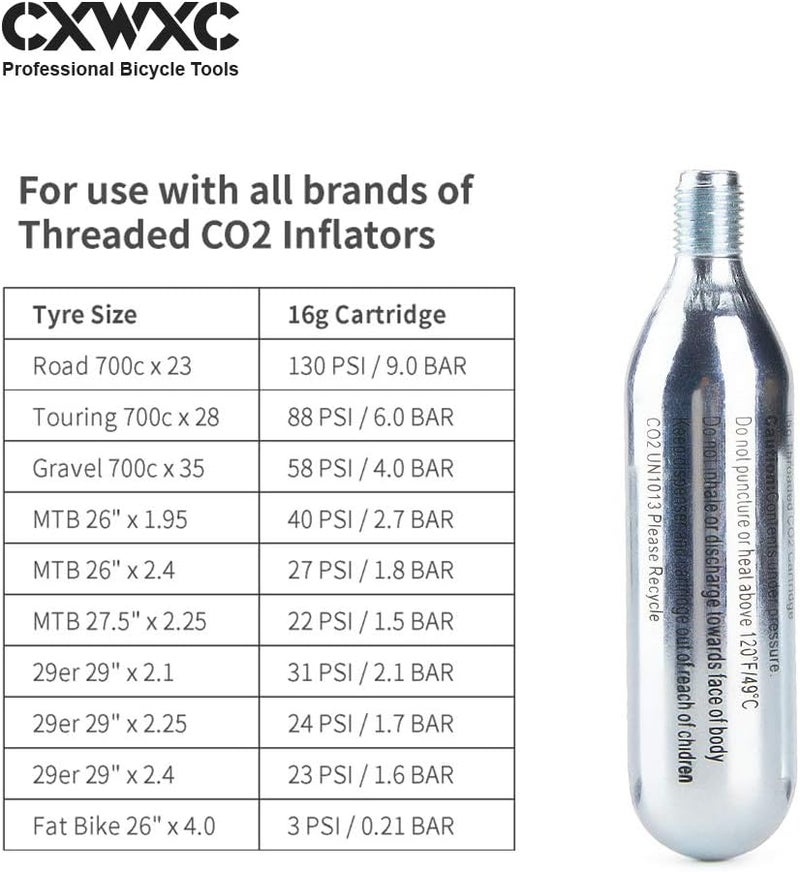 CXWXC خرطوشة CO2 مل threaded 16g / 25g أو مضخة CO2 لإطارات الدراجات - خرطوشة لمضخة CO2 مع اتصال مل threaded، مضخة CO2 للدراجات على الطرق والجبال - Image 4