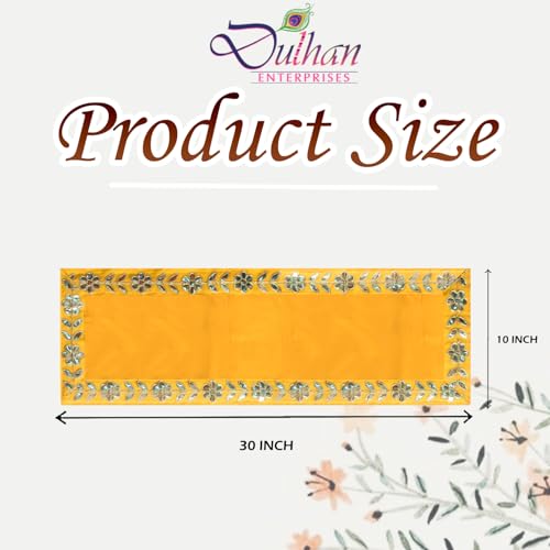 Dulhan Designer Pooja Cloth for Mandir |Pack of 2| Long Size Puja Aasan, 10x30 Inch, Yellow Velvet Altar Cloth for Puja Table, Puja for God Idol Sitting|Mandir Ka Kapda for Baithak Mat - Image 2