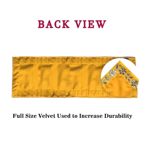 Dulhan Designer Pooja Cloth for Mandir |Pack of 2| Long Size Puja Aasan, 10x30 Inch, Yellow Velvet Altar Cloth for Puja Table, Puja for God Idol Sitting|Mandir Ka Kapda for Baithak Mat - Image 4