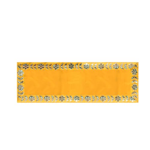 Dulhan Designer Pooja Cloth for Mandir |Pack of 2| Long Size Puja Aasan, 10x30 Inch, Yellow Velvet Altar Cloth for Puja Table, Puja for God Idol Sitting|Mandir Ka Kapda for Baithak Mat - Image 5
