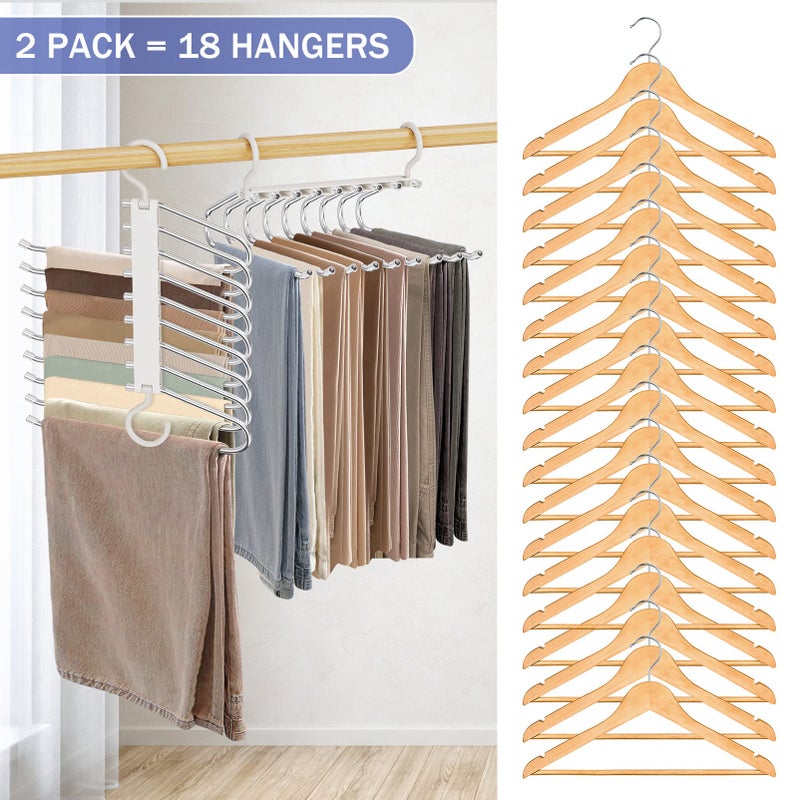 Besslly Upgrade 9 Layers Pants Hangers Space Saving, 2 Pack Pant Hangers Organizer Multifunctional Pants Rack Space Saver Closet Organizers and Storage Hangers for Pants Jeans Leggings Trousers Skirts, White - Image 5