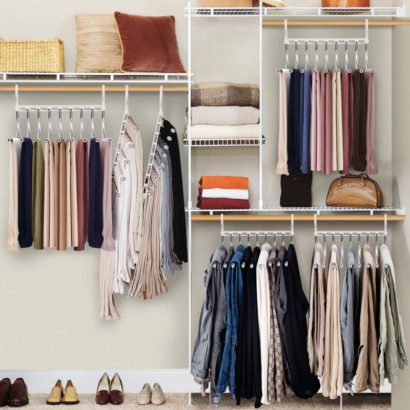 Besslly Upgrade 9 Layers Pants Hangers Space Saving, 2 Pack Pant Hangers Organizer Multifunctional Pants Rack Space Saver Closet Organizers and Storage Hangers for Pants Jeans Leggings Trousers Skirts, White - Image 4
