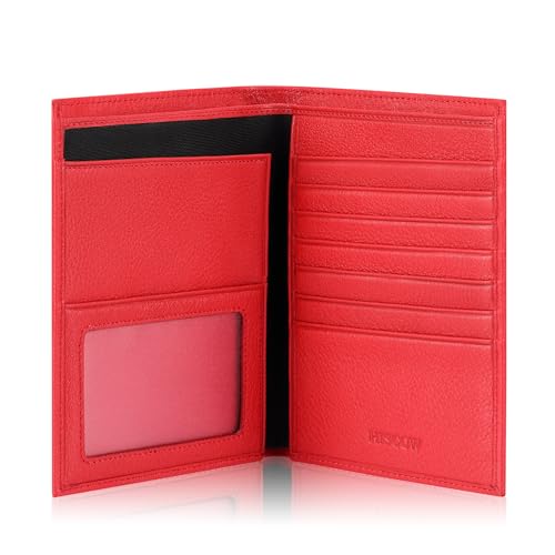 HISCOW Italian Leather Passport Holder for Travel RFID Blocking Wallet Cover with Secure Organizer for Men Women US Foreign Trips Red - Image 1