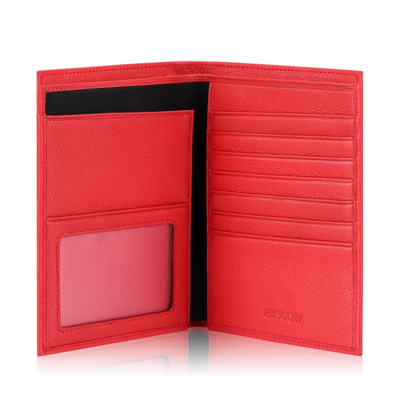 HISCOW Italian Leather Passport Holder for Travel RFID Blocking Wallet Cover with Secure Organizer for Men Women US Foreign Trips Red - Image 2