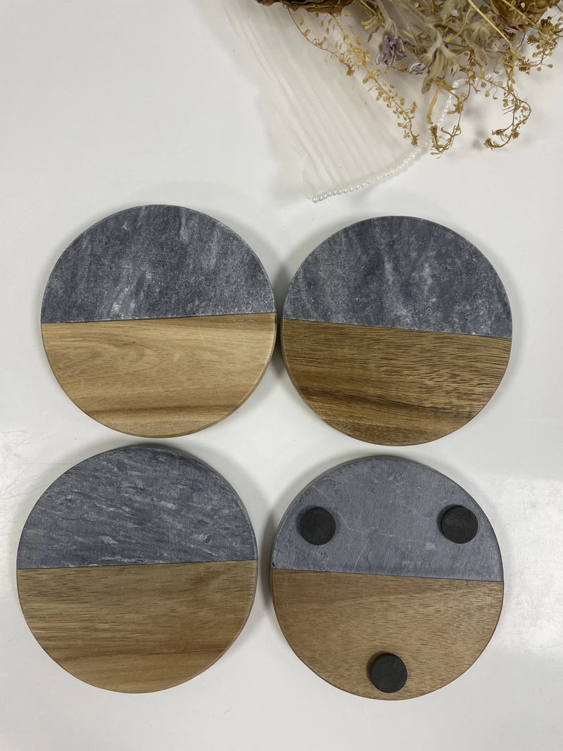 Y&D High-Quality Round Wooden Marble Coasters for Home Bar & Table – European Style Drink Coasters for Cups, Tea, and Glassware - Image 1