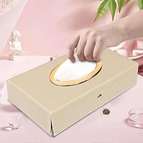 Auto Hub Leather Car Tissue Holder Box for Car, Home, Office with 100 Tissue Pulls - Chrome -Beige - Image 4