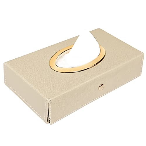 Auto Hub Leather Car Tissue Holder Box for Car, Home, Office with 100 Tissue Pulls - Chrome -Beige - Image 1