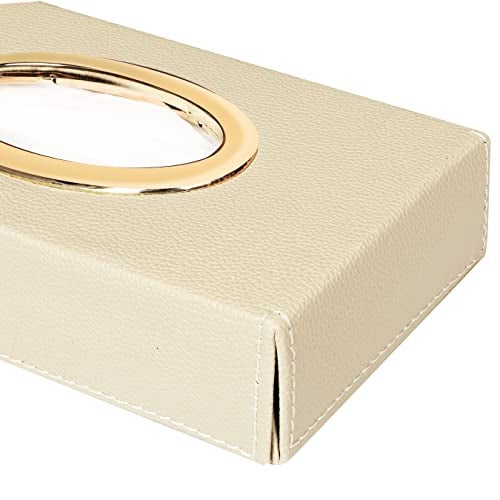 Auto Hub Leather Car Tissue Holder Box for Car, Home, Office with 100 Tissue Pulls - Chrome -Beige - Image 2