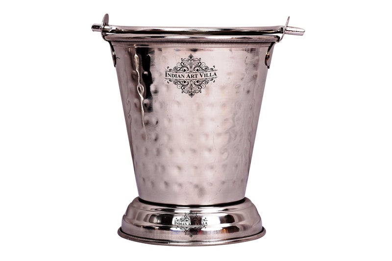 INDIAN ART VILLA IndianArtVilla Hammered Steel Serving Bucket, Serving Vegetable Rayta Dishes, 450 ML, Silver - Image 1
